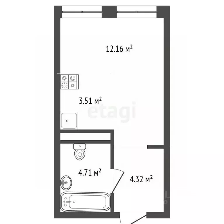 Студия Тюменская область, Тюмень ул. Андрея Кореневского, 7 (24.7 м) - Фото 2