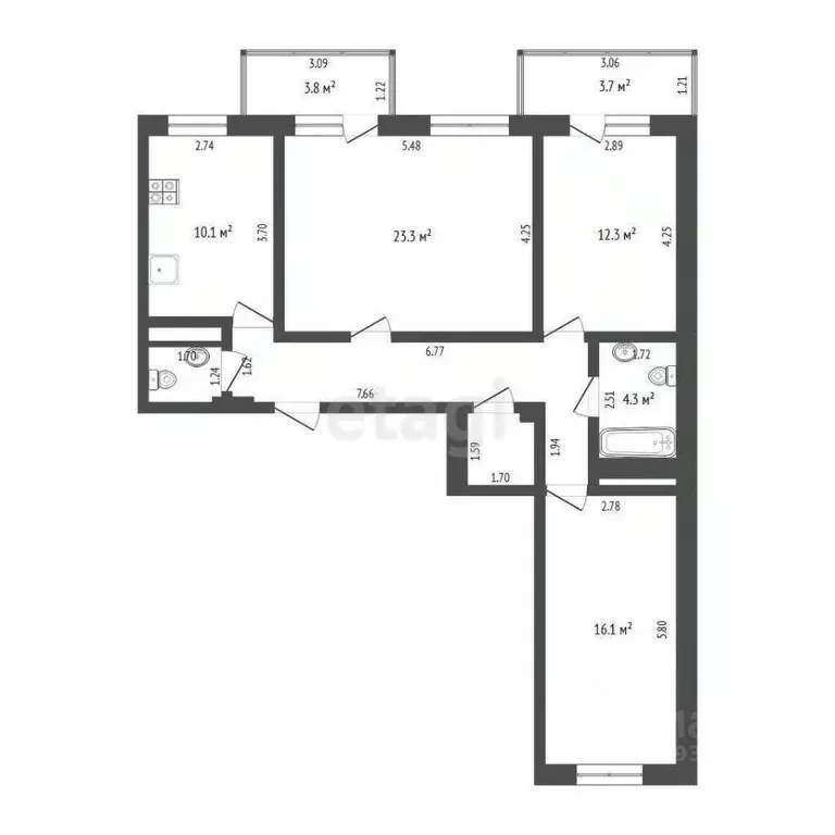 3-к кв. Тюменская область, Тюмень ул. Пермякова, 83 (83.7 м) - Фото 1