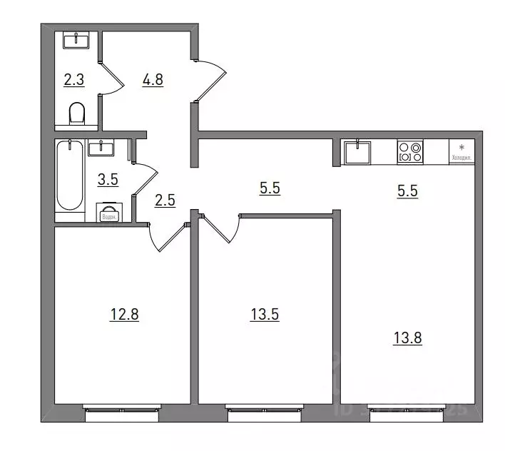 3-к кв. Кировская область, Киров ул. Чистопрудненская, 13А (64.2 м) - Фото 1
