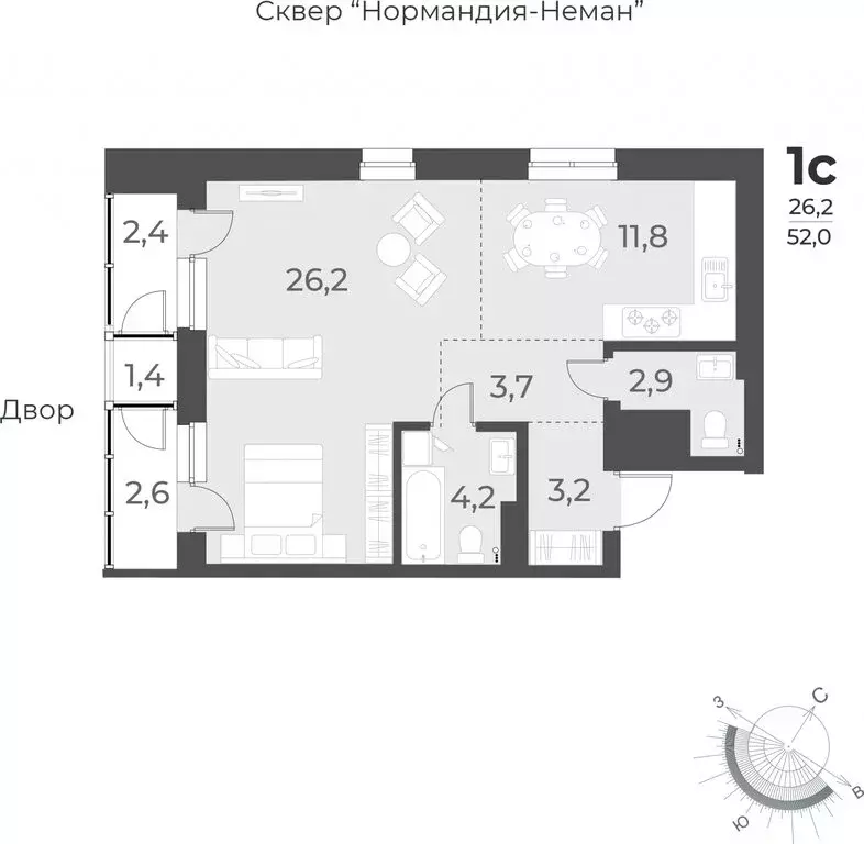 1-комнатная квартира: Новосибирск, улица Аэропорт, 62 (52 м) - Фото 0