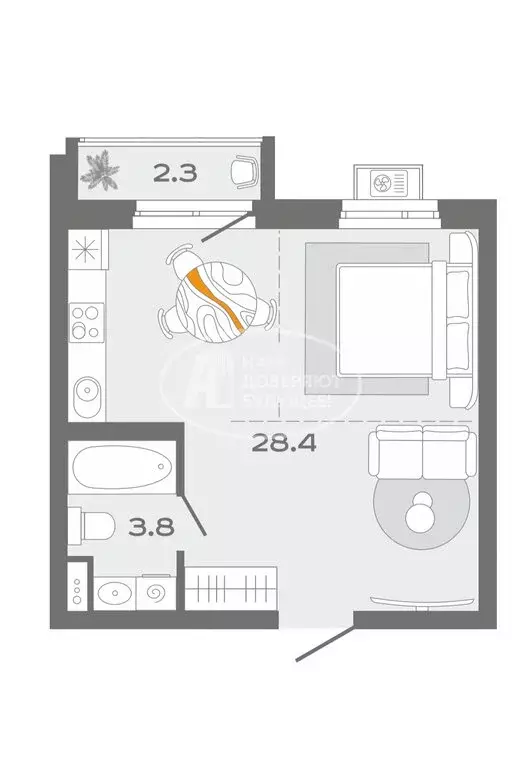 Квартира-студия: Кунгур, улица Труда, 58 (33.4 м) - Фото 1
