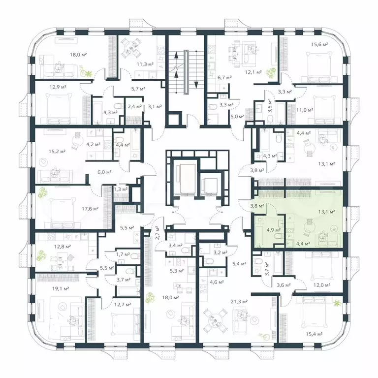 Квартира-студия, 26,6 м, 4/17 эт. - Фото 1