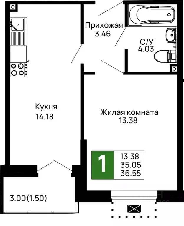 1-к кв. Адыгея, Майкоп 9 Мая ул., 14А (36.25 м) - Фото 0