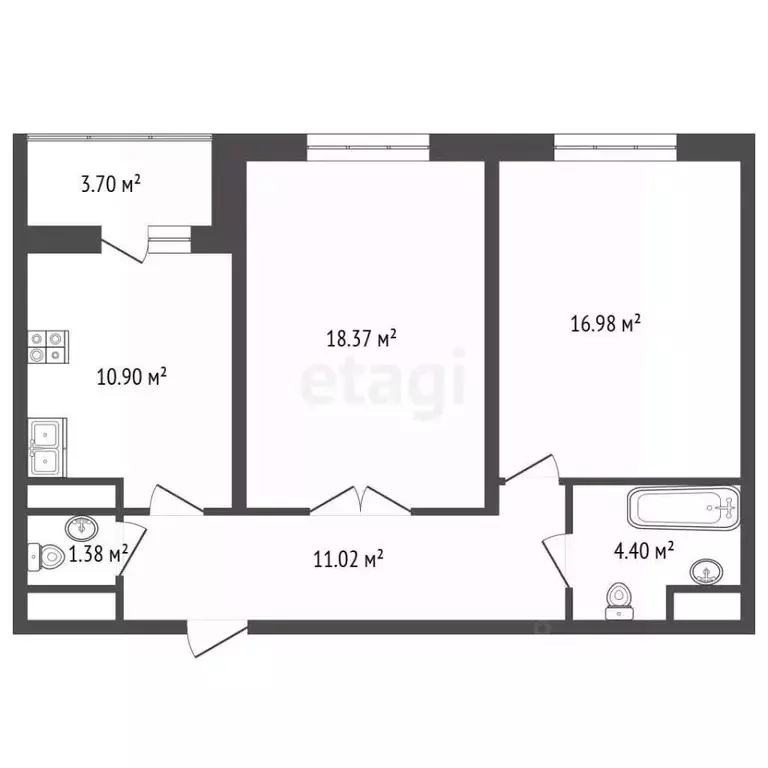 2-к кв. Московская область, Пушкино ул. 1-я Серебрянская, 21 (53.9 м) - Фото 2