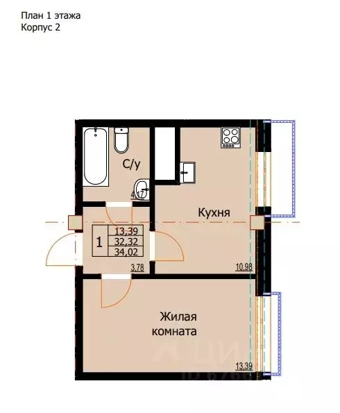 1-к кв. Ставропольский край, Ессентуки  (34.02 м) - Фото 0