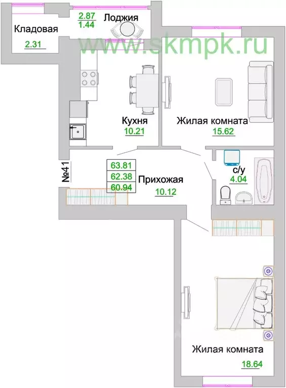 2-к кв. Калининградская область, Зеленоградск  (63.2 м) - Фото 1