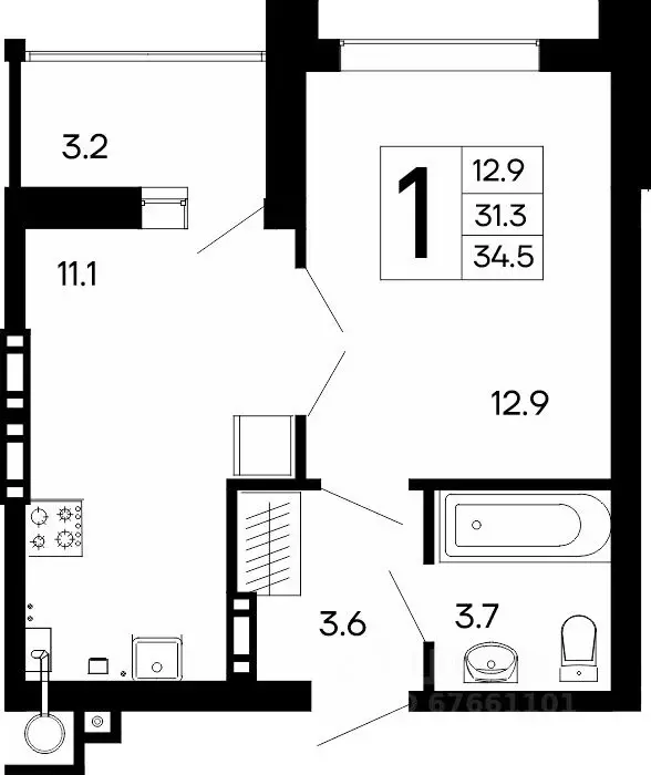 1-к кв. Крым, Феодосия Утесов жилой комплекс (34.5 м) - Фото 1