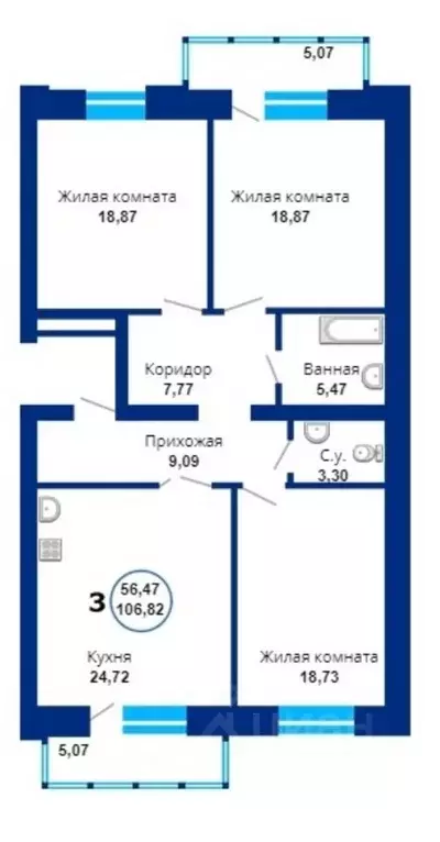 3-к кв. Новосибирская область, Новосибирский район, Краснообск рп, 7-й ... - Фото 0