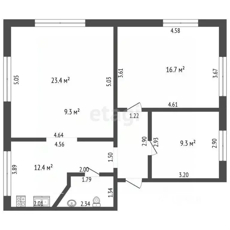 3-к кв. Тамбовская область, Тамбов Бригадная ул., 47 (68.0 м) - Фото 2