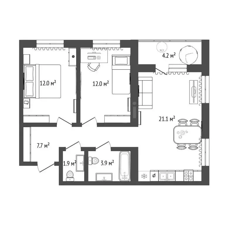2-комнатная квартира: деревня Дударева, улица Сергея Джанбровского, ... - Фото 1