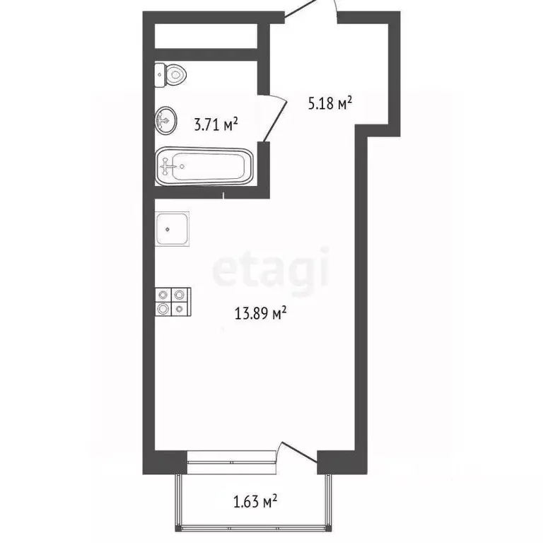 Студия Тюменская область, Тюмень ул. Первооткрывателей, 9 (23.27 м) - Фото 1
