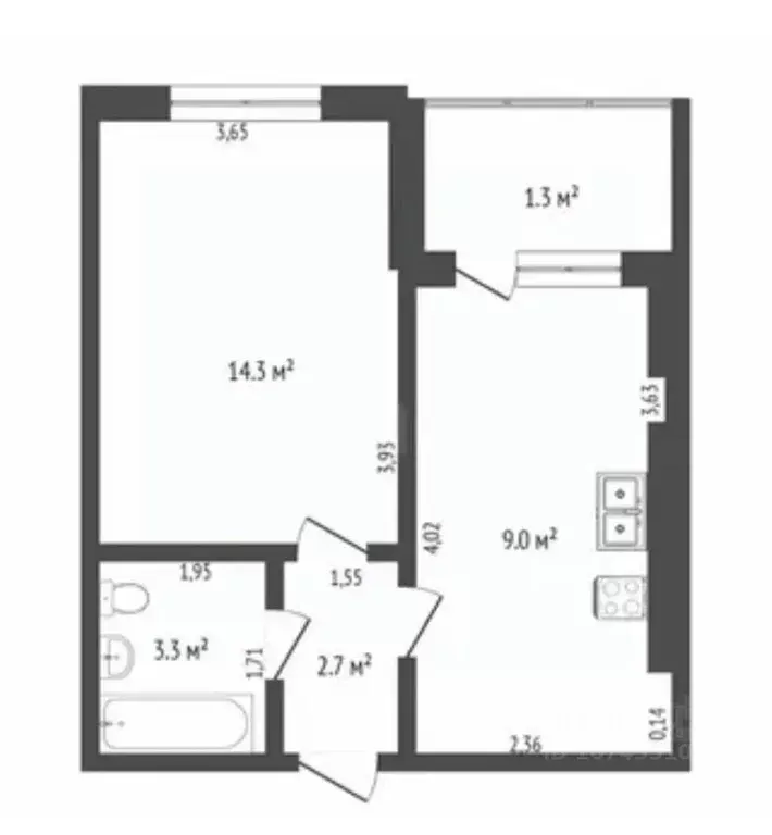1-к кв. Калининградская область, Калининград Минусинская ул., 24 (30.8 ... - Фото 2