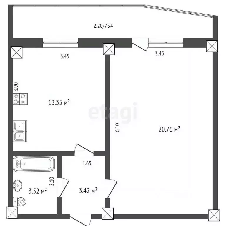 1-к кв. Крым, Евпатория ул. Кирова, 13А (43.9 м) - Фото 2