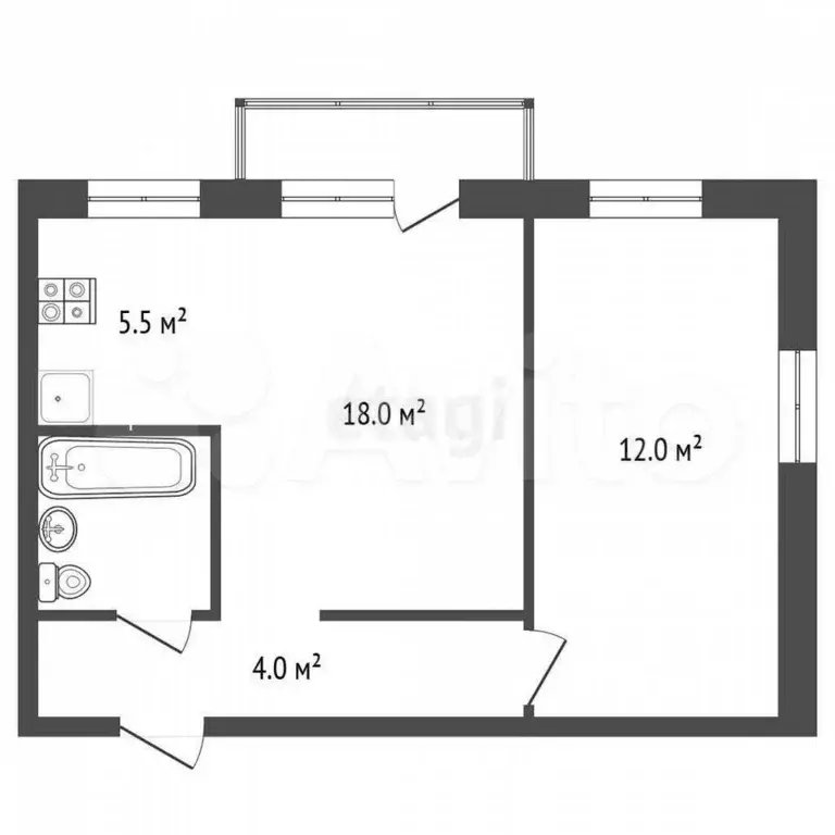 2-к. квартира, 42,7 м, 4/5 эт. - Фото 0