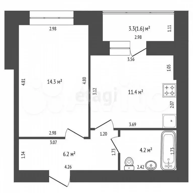 1-к. квартира, 36,1 м, 4/9 эт. - Фото 0