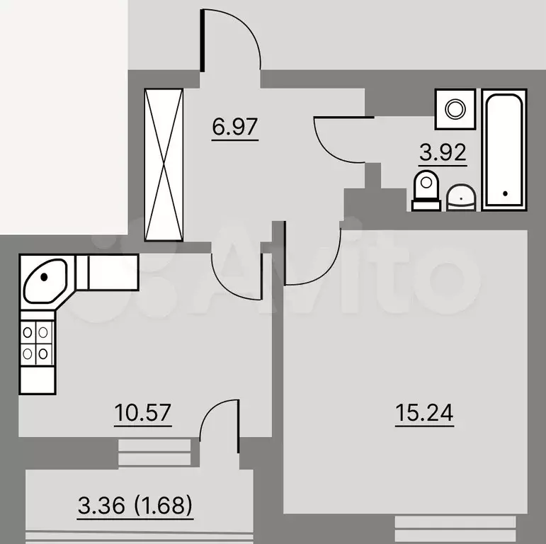 1-к. квартира, 40,1 м, 1/4 эт. - Фото 1