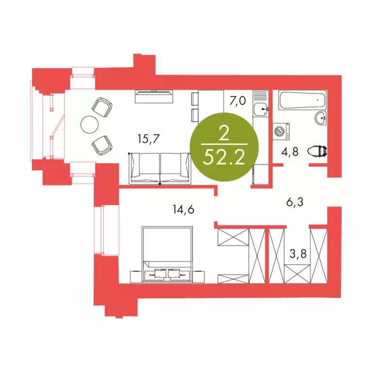 Продаётся 2-к квартира, 52.2 м - Фото 1