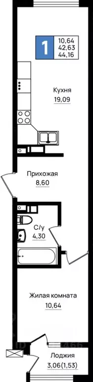1-к кв. Краснодарский край, Новороссийск 5-я Бригада мкр,  (44.16 м) - Фото 0