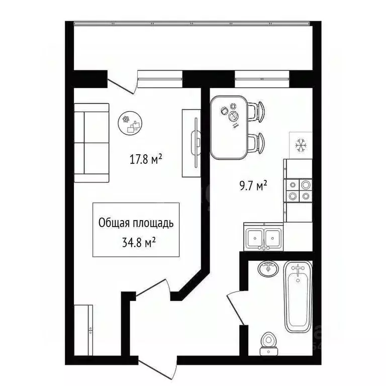 1-к кв. Новосибирская область, Новосибирск Лазурная ул., 30 (34.8 м) - Фото 1