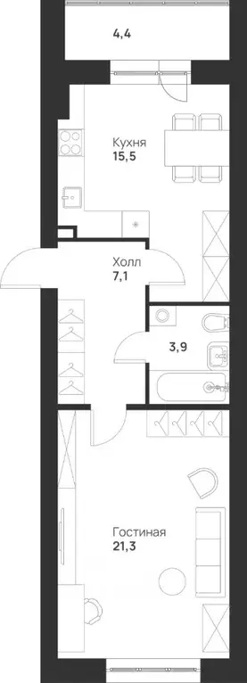 1-к кв. Тульская область, Тула ул. Героев России, 2 (52.2 м) - Фото 1