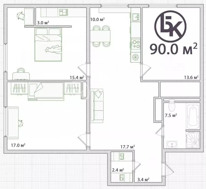 Квартира, 3 комнаты, 90 м - Фото 0