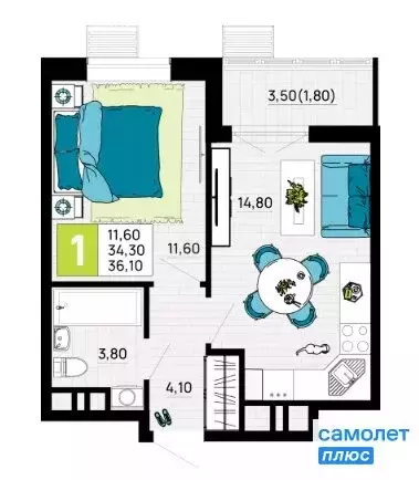 1-комнатная квартира: Яблоновский, улица Пушкина, 26/1 (36.1 м) - Фото 1