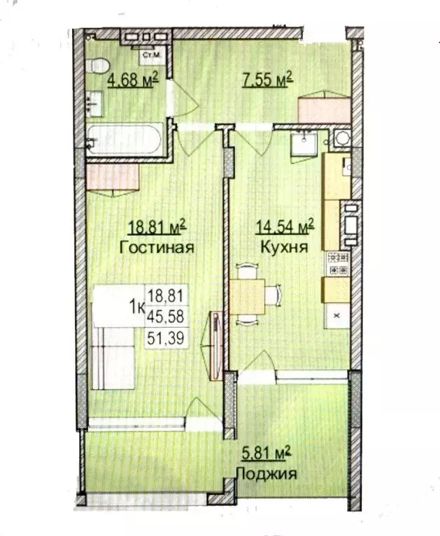 1-к кв. Калининградская область, Зеленоградск ул. Гагарина, 85к3 (58.5 ... - Фото 1