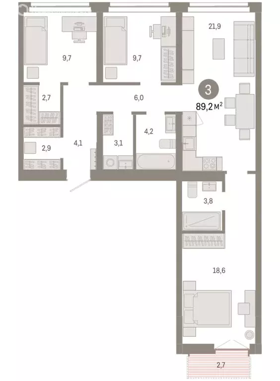 3-комнатная квартира: Новосибирск, Большевистская улица, 66 (89.17 м) - Фото 1