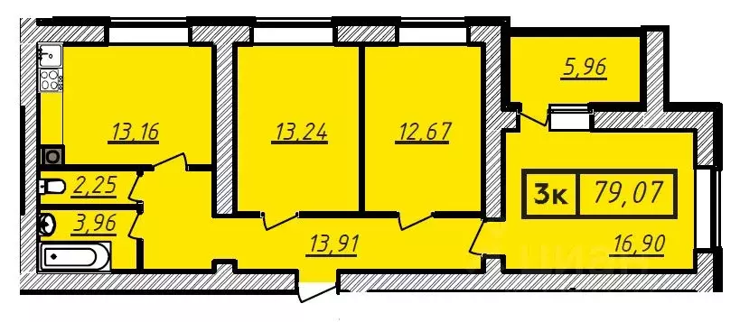 3-к кв. Ивановская область, Иваново ул. Летчика Захарова, 18 (79.07 м) - Фото 0