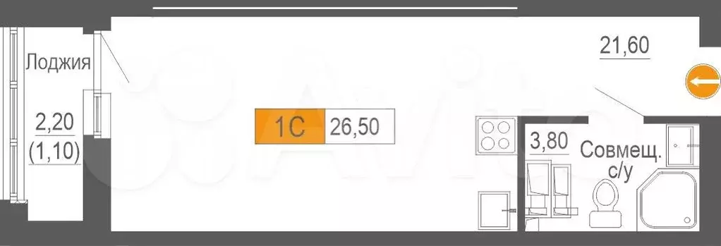 Квартира-студия, 26,5 м, 5/25 эт. - Фото 0