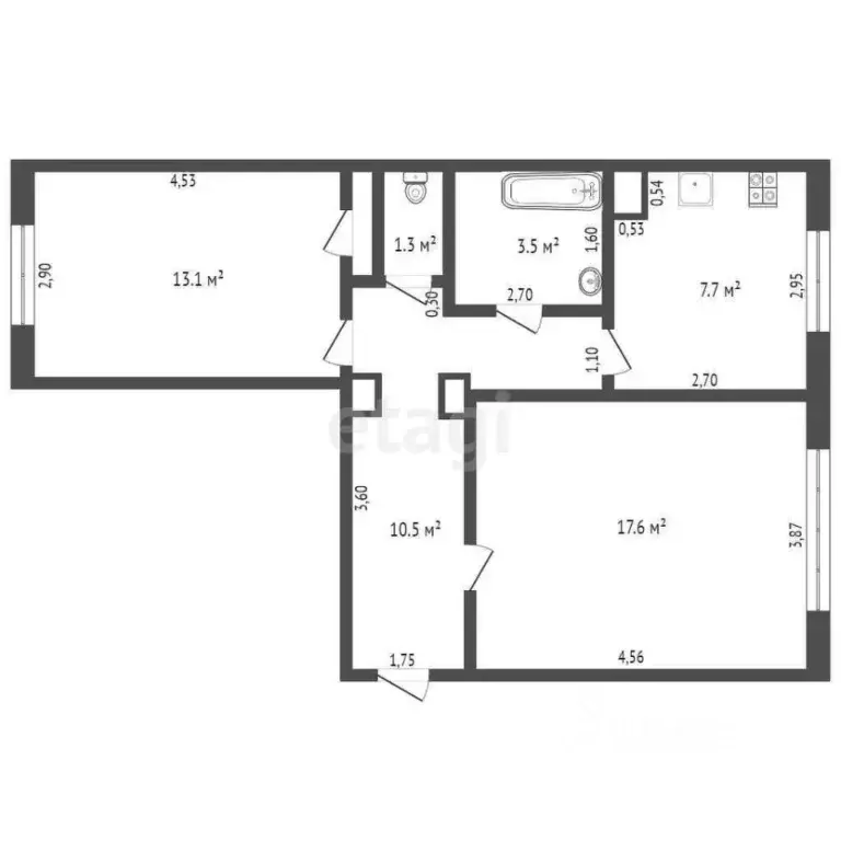 2-к кв. Брянская область, Брянск просп. Ленина, 24 (54.3 м) - Фото 1