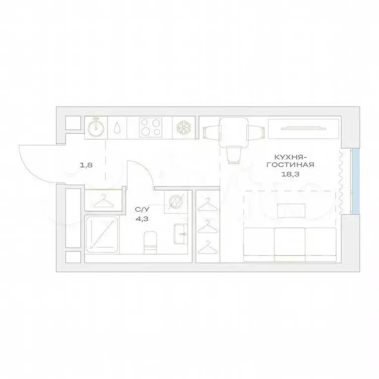 Квартира-студия, 24,4 м, 14/23 эт. - Фото 0