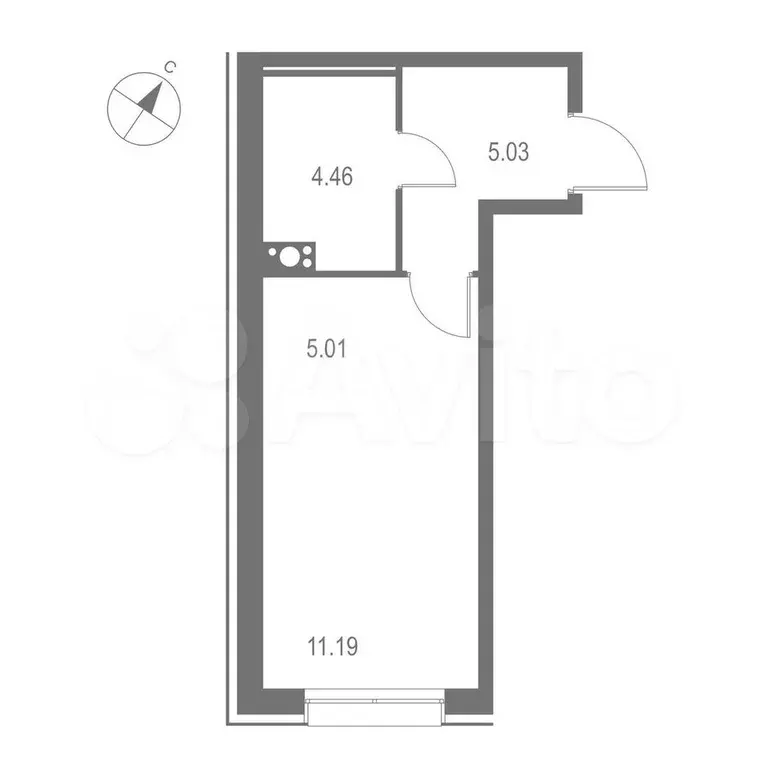 Квартира-студия, 25,7 м, 5/11 эт. - Фото 1