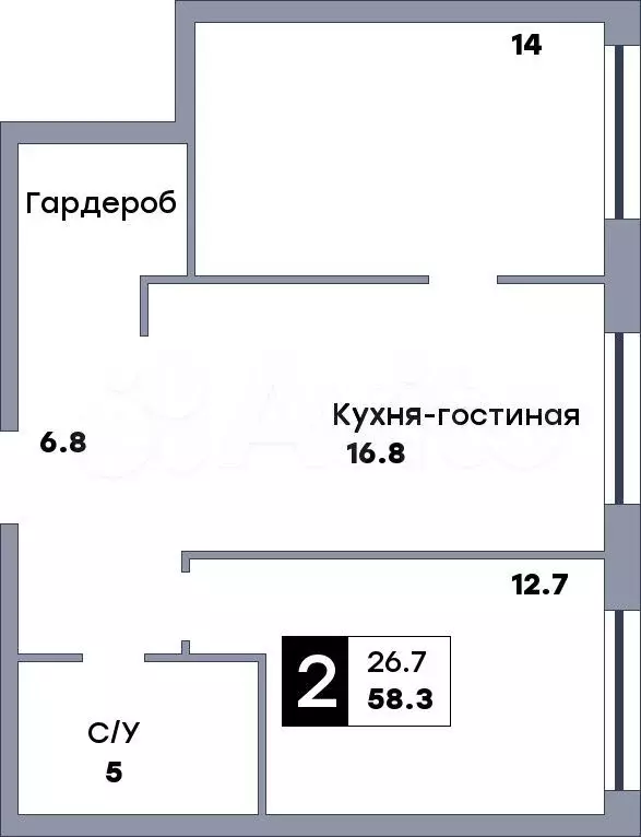 2-к. квартира, 58,3 м, 18/19 эт. - Фото 0