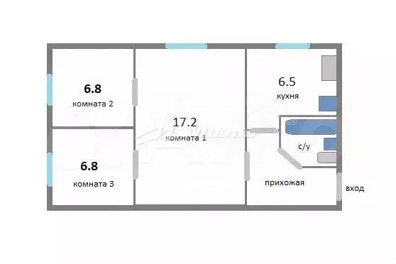 3-к. квартира, 44,1 м, 1/2 эт. - Фото 0