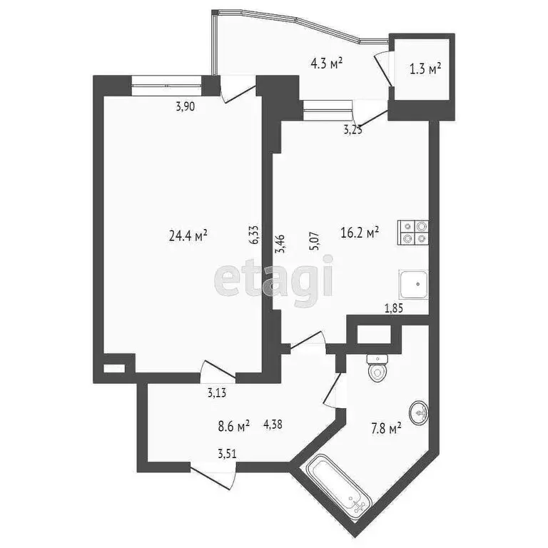 1-комнатная квартира: Тюмень, улица Малыгина, 90 (57 м) - Фото 0