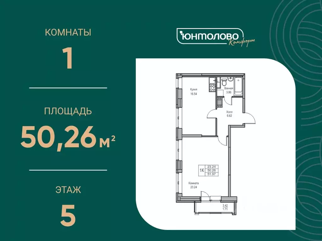 1-к кв. Санкт-Петербург ЮНТОЛОВО жилой комплекс (51.97 м) - Фото 0