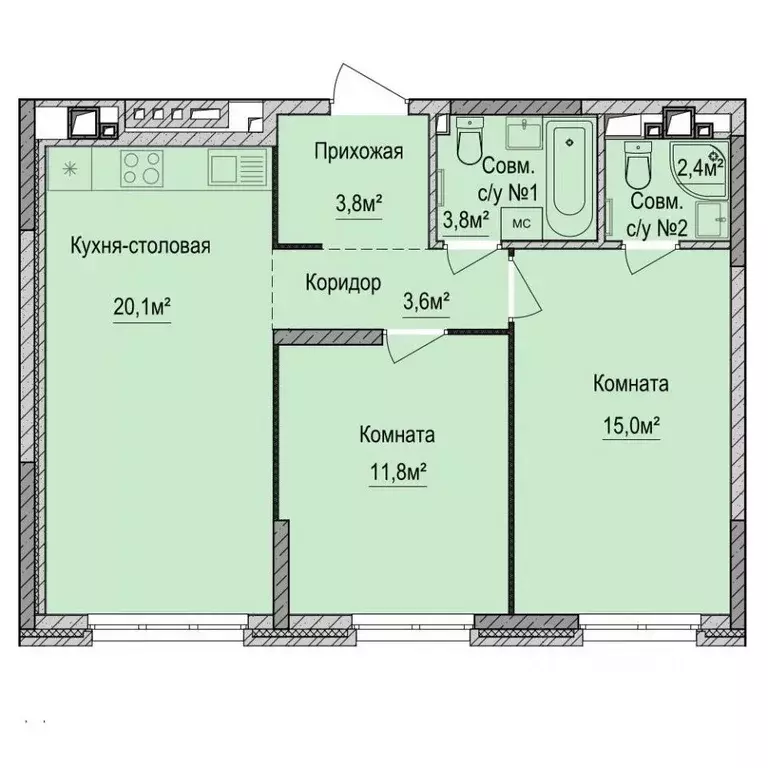 2-к кв. Удмуртия, Ижевск Союзная ул., 8Б (60.1 м) - Фото 1