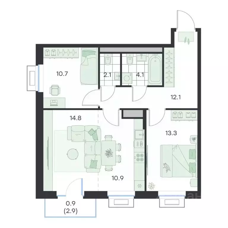 3-к кв. Московская область, Раменское G3 Михалевич жилой комплекс ... - Фото 1