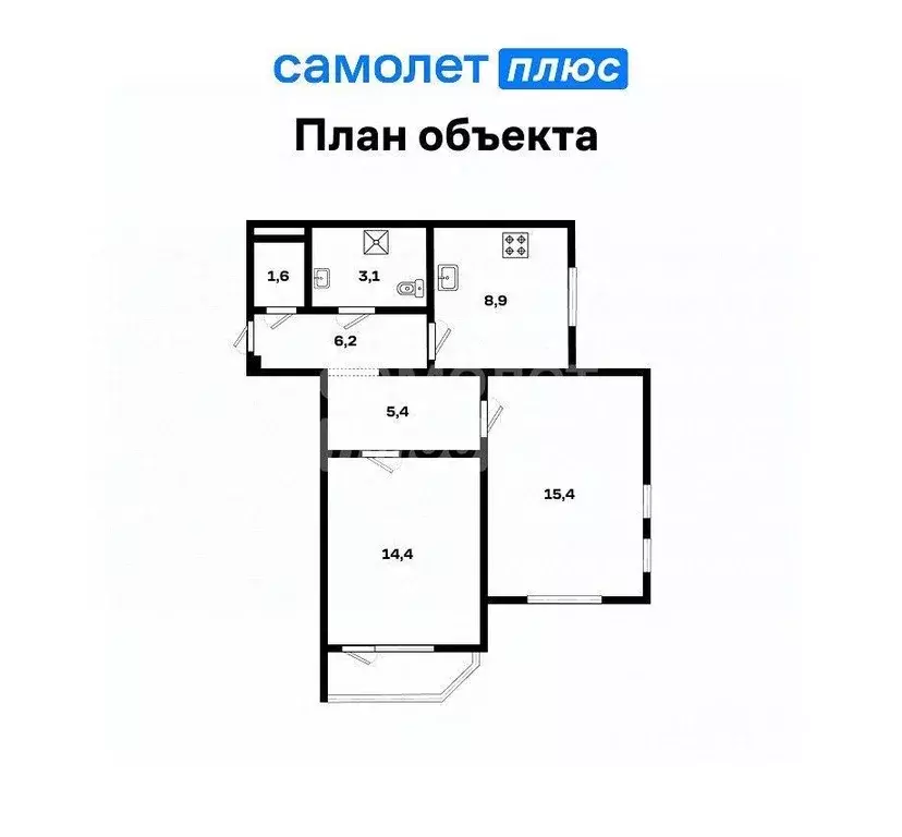 Квартира, 2 комнаты, 56.7 м - Фото 1
