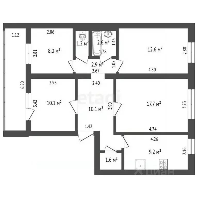 4-к кв. Калининградская область, Полесск Калининградская ул., 30 (76.0 ... - Фото 2