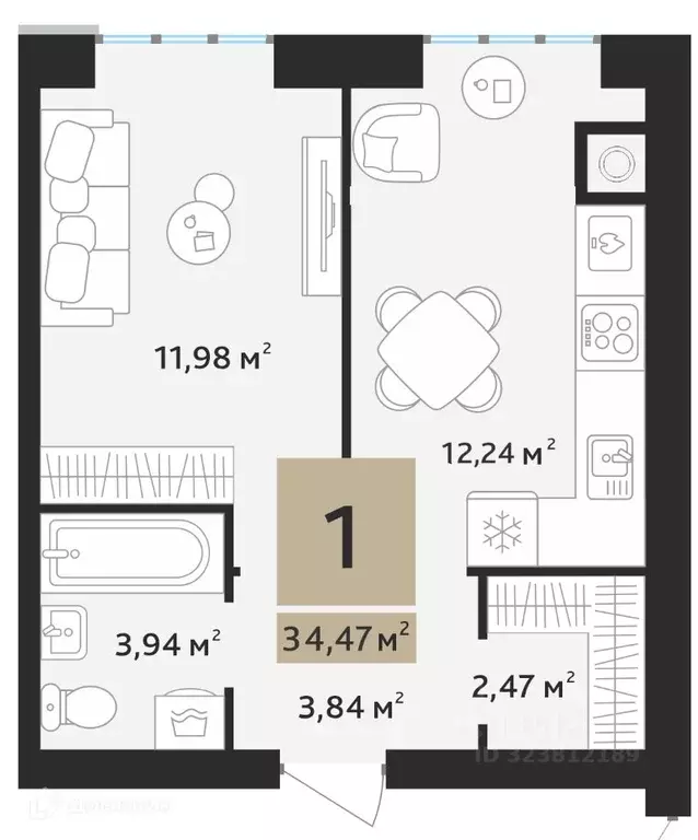 1-к кв. Рязанская область, Рязанский муниципальный округ, с. Дядьково, ... - Фото 2