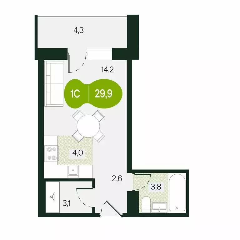 Квартира-студия: Чита, улица Токмакова, 30 (29.9 м) - Фото 0