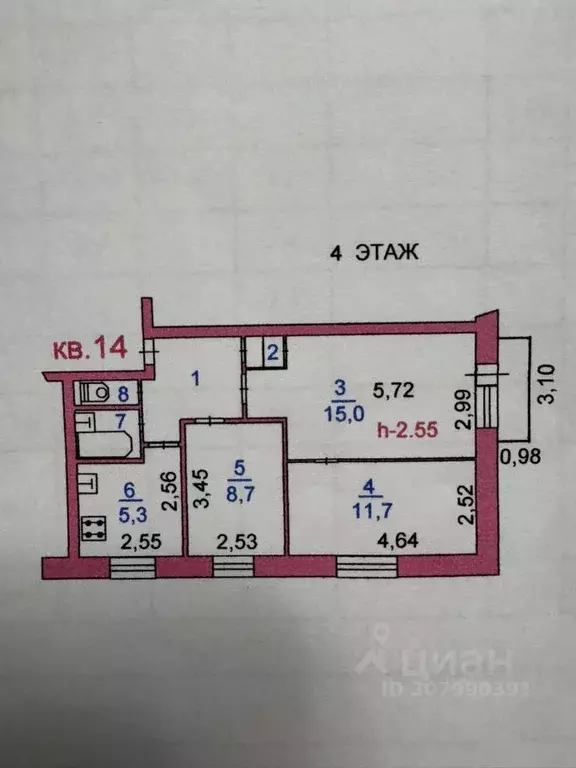3-к кв. Ивановская область, Иваново Лежневская ул., 113 (51.5 м) - Фото 0