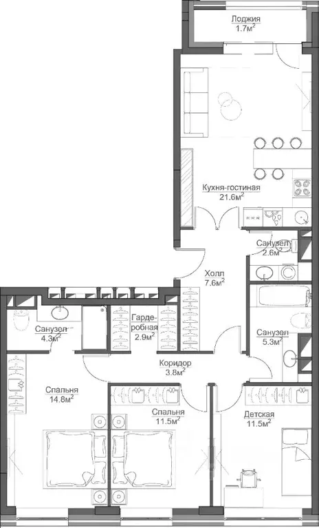 3-к кв. Москва Ленинградский просп., 29к2 (92.0 м) - Фото 2