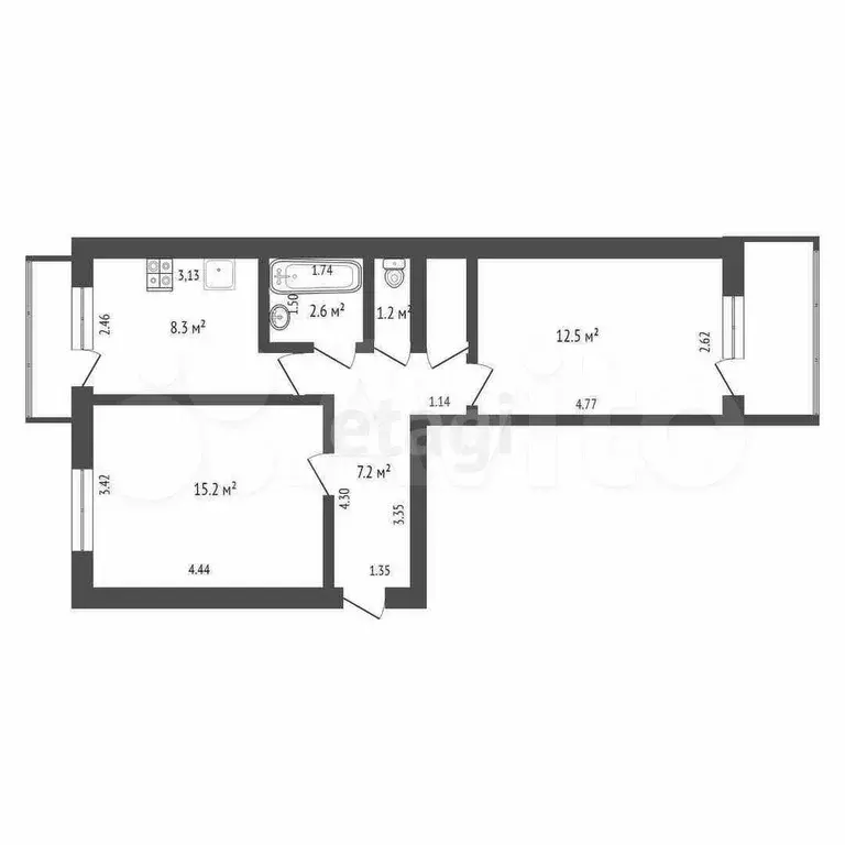2-к. квартира, 48,1 м, 5/5 эт. - Фото 0