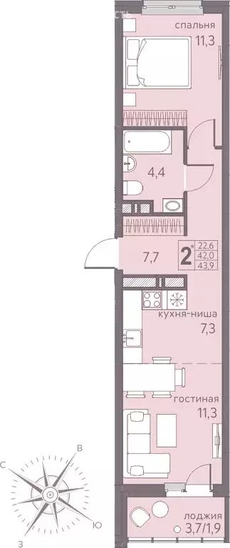 2-комнатная квартира: Пермь, Серебристая улица, 7 (43.9 м) - Фото 0