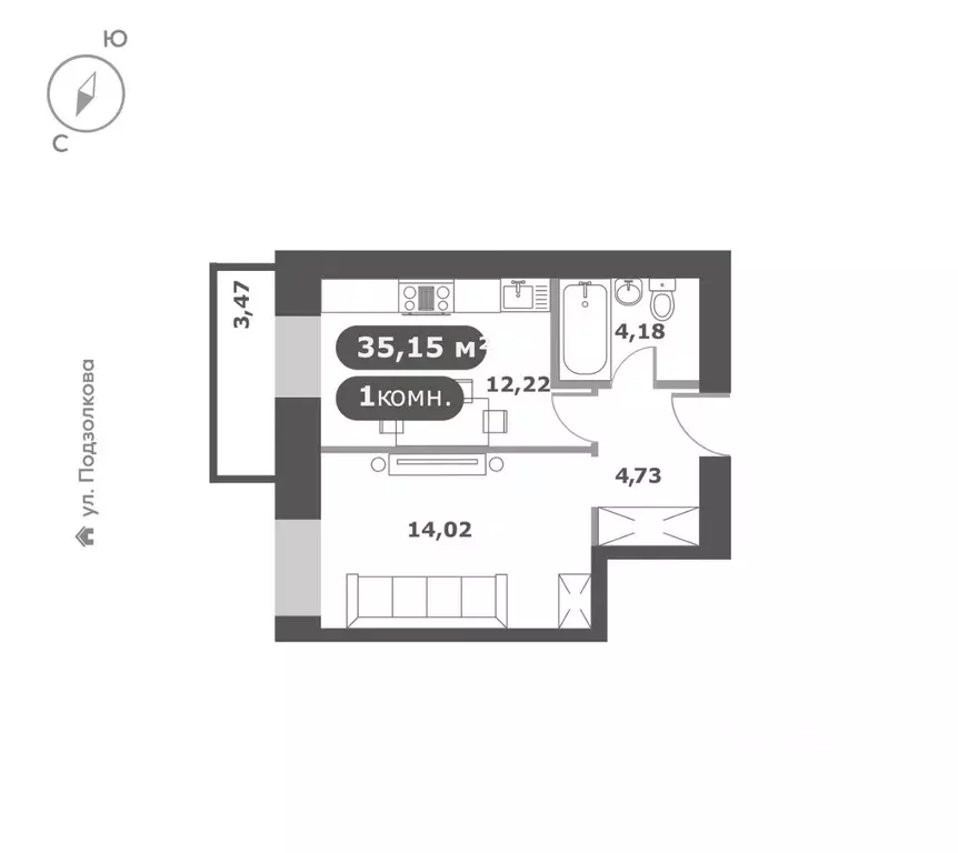 1-к кв. Красноярский край, Красноярск ул. Петра Подзолкова (35.15 м) - Фото 0