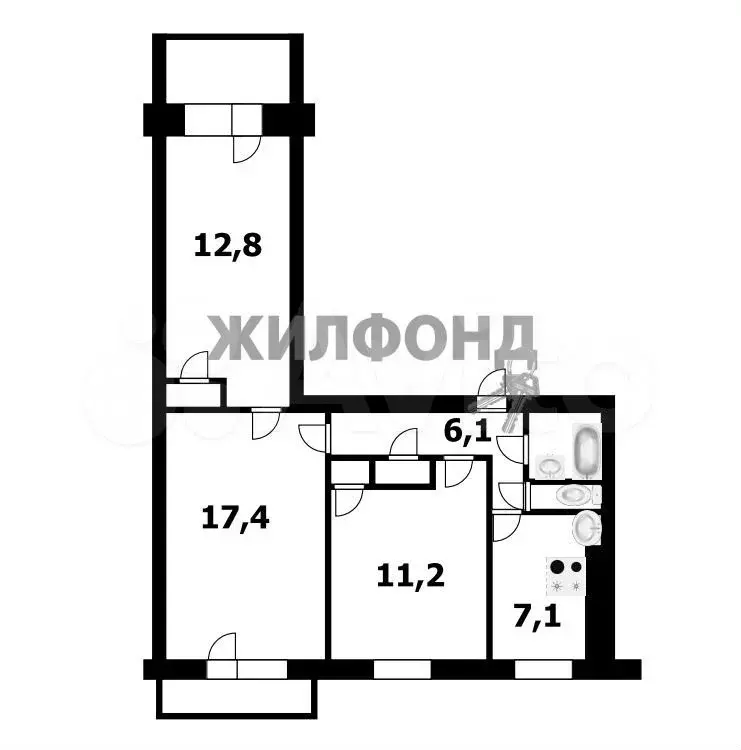 3-к. квартира, 59,8 м, 2/9 эт. - Фото 0