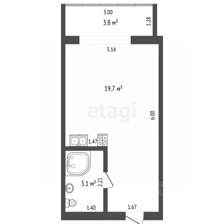 Студия Ростовская область, Ростов-на-Дону ул. Еременко, 101 (27.0 м) - Фото 2